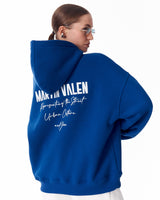 Hoodie Extra Oversize da Donna con Stampa Puff "Slogan" Blu