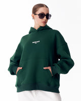 Felpa con Cappuccio Extra Oversize da Donna con Stampa Puff "Slogan" Verde