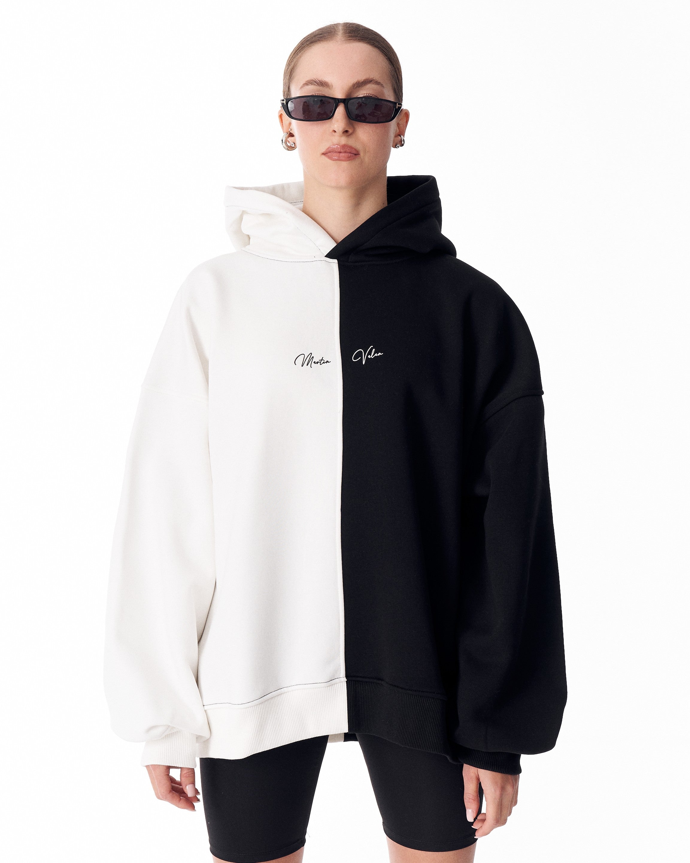 Women's Oversized Dual Color White and Black Hoodie | MV – Martin