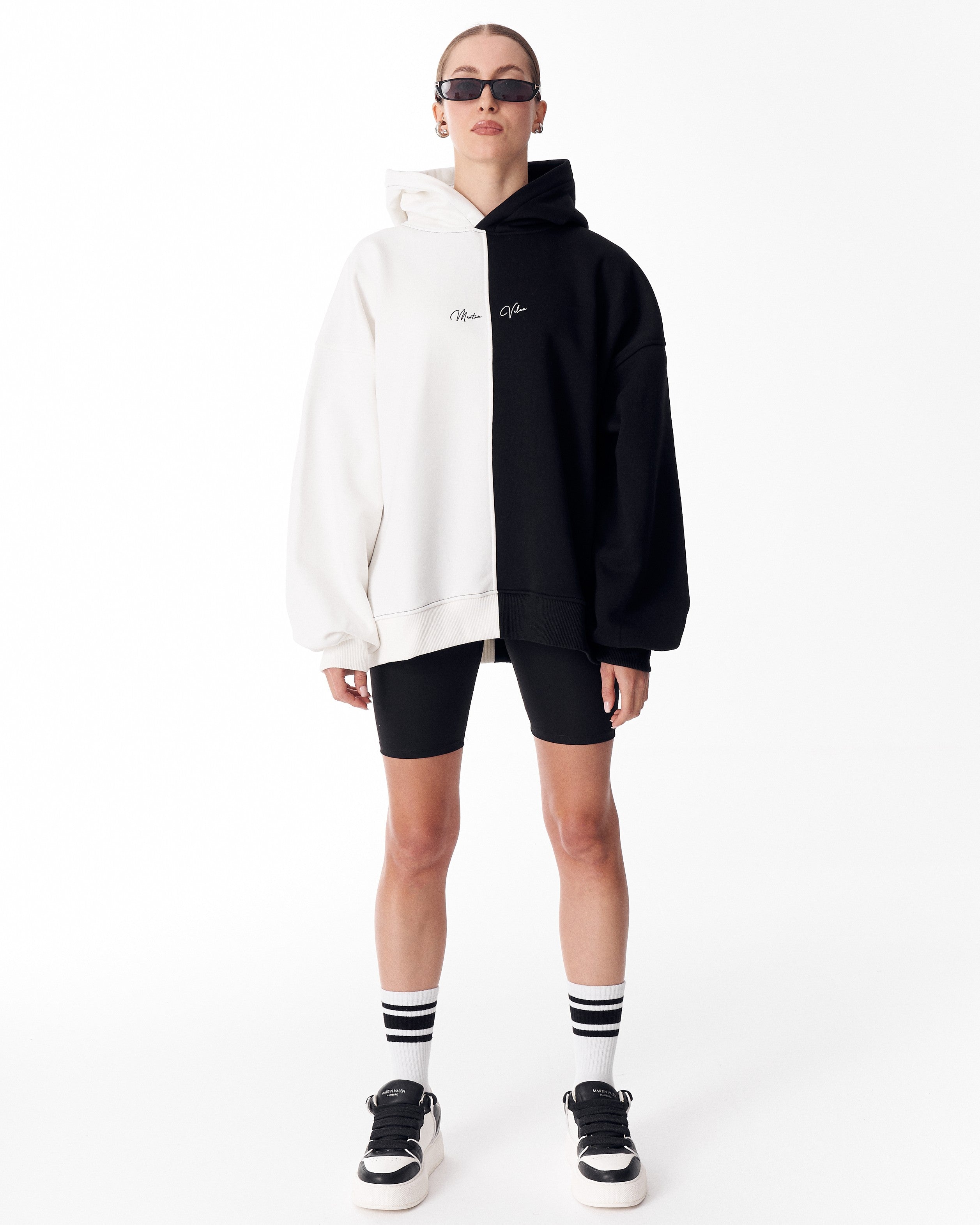Women's Oversized Dual Color White and Black Hoodie | MV