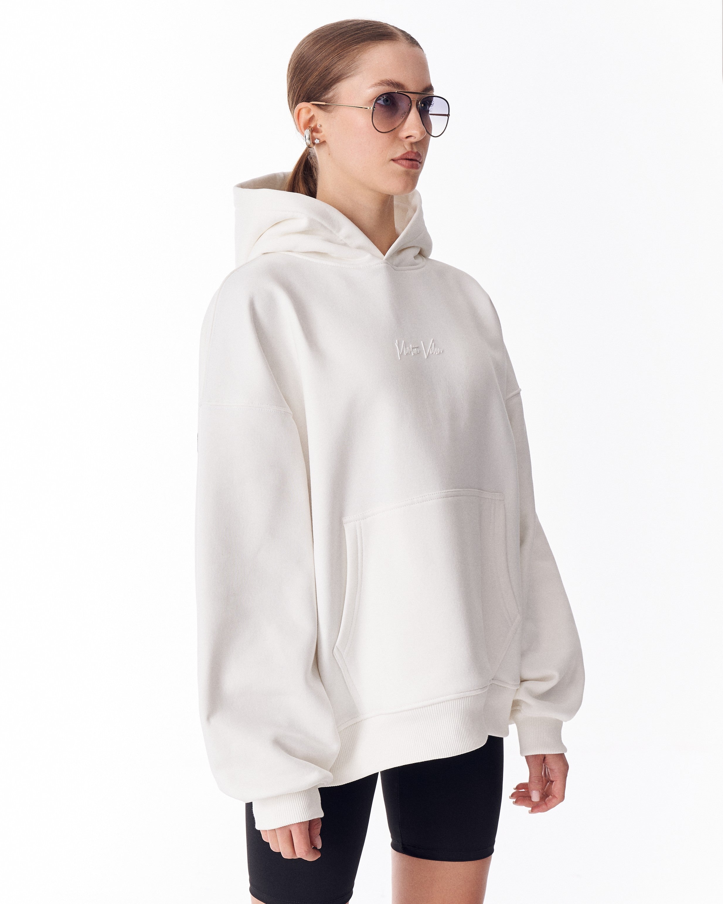 Back Embroidery Oversized White Hoodie For Women | MV – Martin Valen