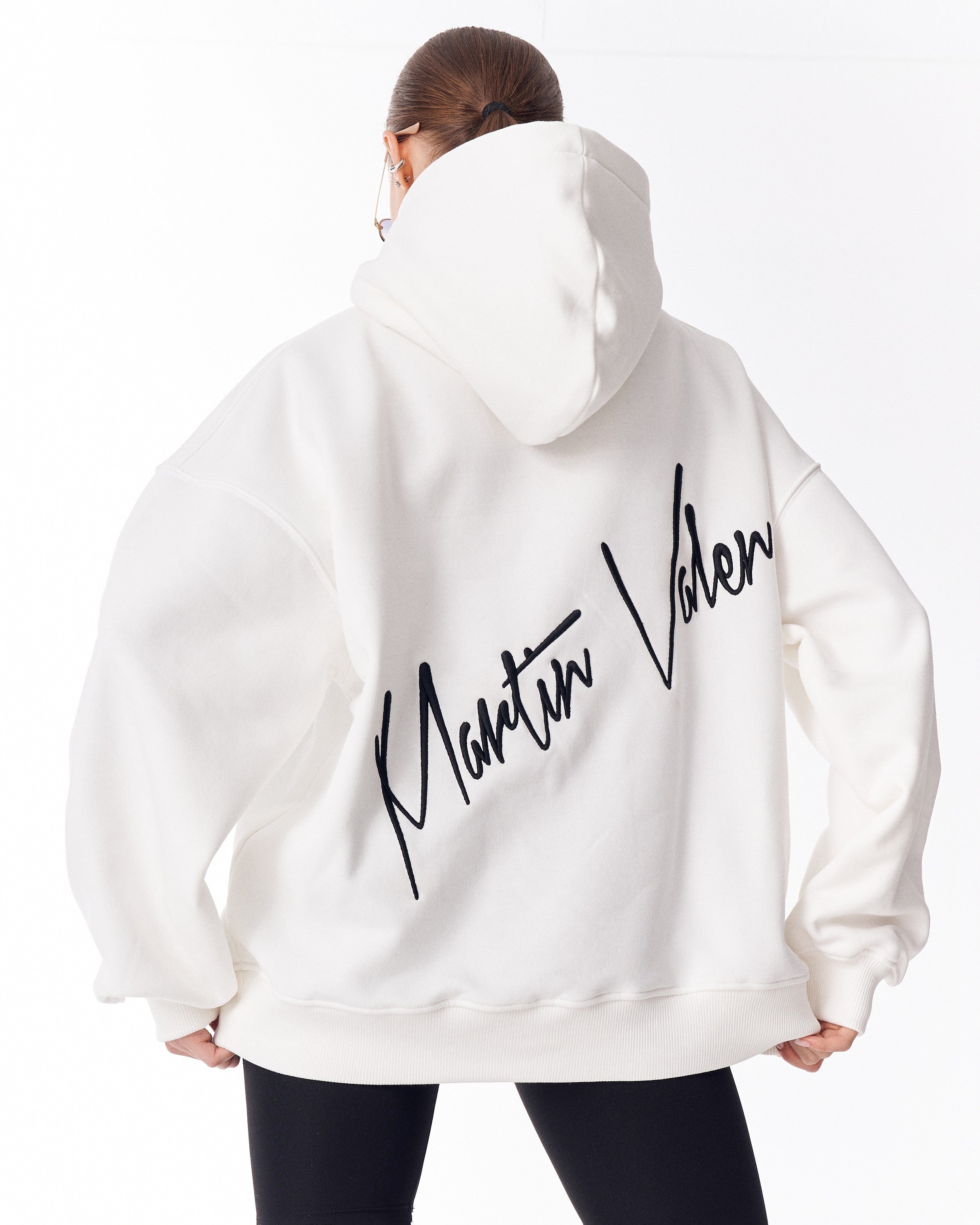 Back Embroidery Oversized White Hoodie For Women | MV – Martin Valen