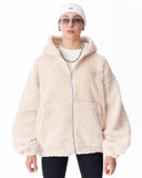 Women's Beige Plush Zipper Hoodie With Embroidery Print (3)