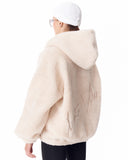 Women's Beige Plush Zipper Hoodie With Embroidery Print (5)
