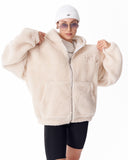 Women's Beige Plush Zipper Hoodie With Embroidery Print (10)