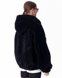 Women's Black Plush Zipper Hoodie With Embroidery Print (6)