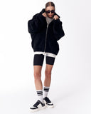 Women's Black Plush Zipper Hoodie With Embroidery Print (11)