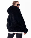 Women's Black Plush Zipper Hoodie With Embroidery Print (12)