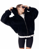 Women's Black Plush Zipper Hoodie With Embroidery Print (10)