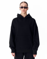 Hoodie Nera con Bottoni Laterali per Donna