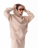 Women's Side Button Beige Hoodie (6)