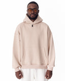 Minimalist Sleeve Printed Beige Oversized Hoodie (8)
