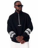 Sleeve Striped Half-Zipper Black Sweatshirt (17)