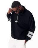 Sleeve Striped Half-Zipper Black Sweatshirt (18)