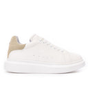 V-Harmony Men's White Shoes with Beige Suede Heel Tab