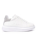 V-Harmony Men's White Shoes with Gray Suede Heel Tab
