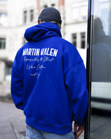 "Slogan" Puff Print Extra Oversized Blauwe Hoodie voor Heren