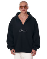 Hoodie Oversize Confortable Homme Noir avec Fermeture à Crochet et Boucle