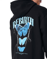 Hoodie Oversize Noir Rebirth Bleu avec Impression 3D
