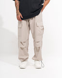 Men's Parachute Fabric Wide Leg Cargo Jogger in Beige (2)
