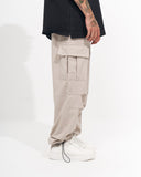 Men's Parachute Fabric Wide Leg Cargo Jogger in Beige (4)
