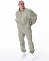 Khaki Trainingspak met Hoge Kraag en Halve Rits