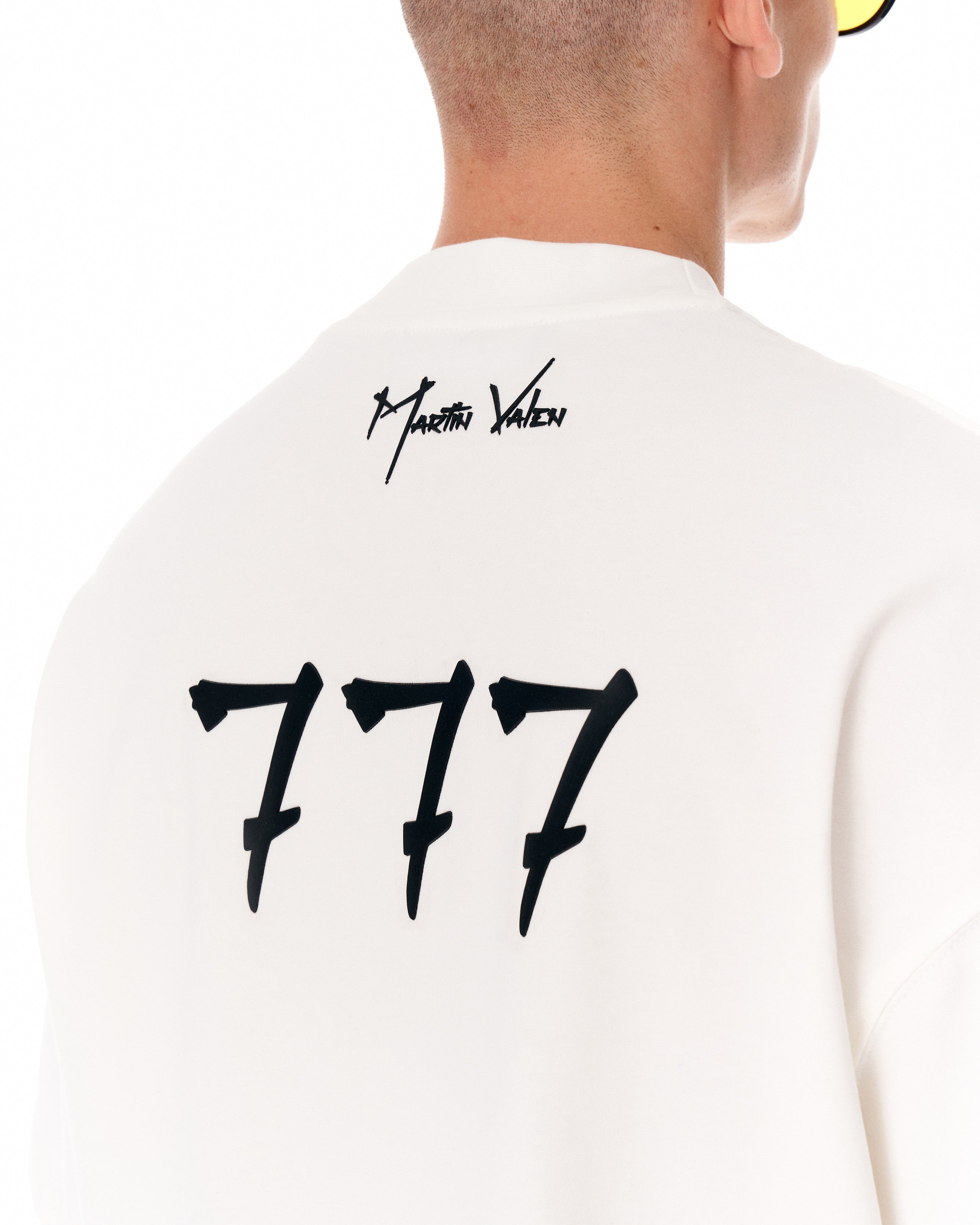 777' 3D Baskılı Erkek Oversize Beyaz T-shirt | MV – Martin Valen