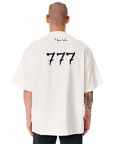 ‘777’ Men’s Oversized White Designer T-shirt with 3D Print Detail