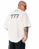 ‘777’ Men’s Oversized White Designer T-shirt with 3D Print Detail (8)