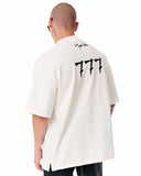 ‘777’ Men’s Oversized White Designer T-shirt with 3D Print Detail (9)