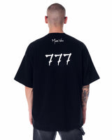 T-shirt Designer Noir Oversize Homme '777' avec Détail en Impression 3D