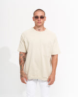 T-shirt a Maniche Corte Regular Fit da Uomo in Crema Mélange con Taschino