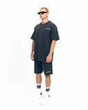 Men's Oversized Vintage 3D Print Detail Black Tracksuit Set with Shorts (6)