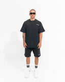 Men's Oversized Vintage 3D Print Detail Black Tracksuit Set with Shorts (2)