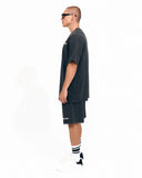 Men's Oversized Vintage 3D Print Detail Black Tracksuit Set with Shorts (7)