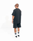 Men's Oversized Vintage 3D Print Detail Black Tracksuit Set with Shorts (8)