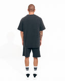 Men's Oversized Vintage 3D Print Detail Black Tracksuit Set with Shorts (3)