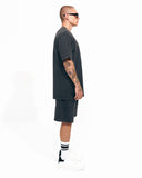 Men's Oversized Vintage 3D Print Detail Black Tracksuit Set with Shorts (9)