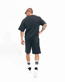 Men's Oversized Vintage 3D Print Detail Black Tracksuit Set with Shorts (5)