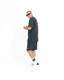 Men's Oversized Vintage 3D Print Detail Black Tracksuit Set with Shorts (10)