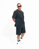 Men's Oversized Vintage 3D Print Detail Black Tracksuit Set with Shorts (11)