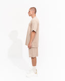Men's Oversized Vintage 3D Print Detail Beige Tracksuit Set with Shorts (3)