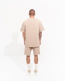 Men's Oversized Vintage 3D Print Detail Beige Tracksuit Set with Shorts (5)