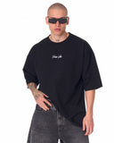 Minimalist Chest Printed Oversized Black T-shirt (6)