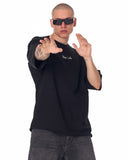 Minimalist Chest Printed Oversized Black T-shirt (7)