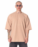 Minimalist Chest Printed Oversized Beige T-shirt