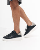 V-Harmony Men's Black Shoes with Gray Suede Heel Tab (8)