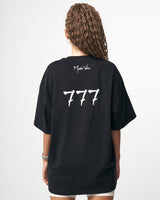 T-shirt Basique Noir Oversize Femme '777' avec Détail en Impression 3D