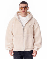 Cardigan Beige en Peluche avec Broderie