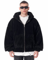 Cardigan Noir en Peluche avec Imprimé Brodé